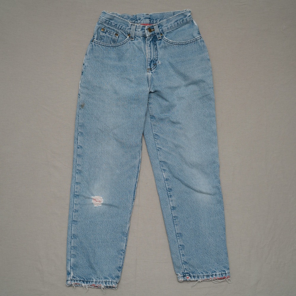 Vintage LL Bean Double L Relaxed Fit Lined Denim Pants Red Distressed Jeans